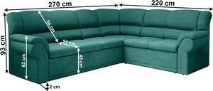 Tempo Kondela Rohová sedací souprava AMELIA rozkládací s úložným prostorem, pravá, smaragdová