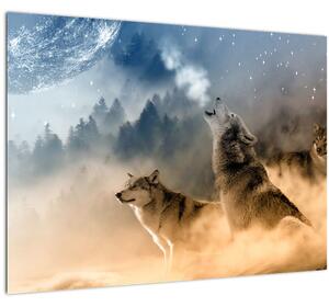 Obraz - vlci vyjící na měsíc (70x50 cm)