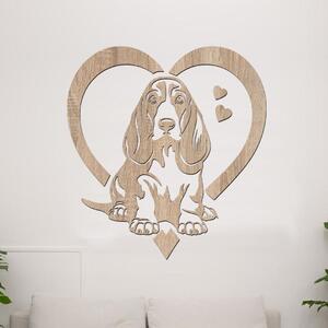 Dřevěná samolepka Basset Hound v srdci | Rozměry (cm): 37x40 | Zvolte barvu dekoru: Dub Sonoma