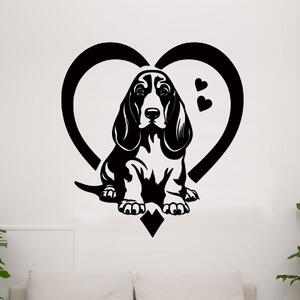 Dřevěná samolepka Basset Hound v srdci | Rozměry (cm): 37x40 | Zvolte barvu dekoru: Černá