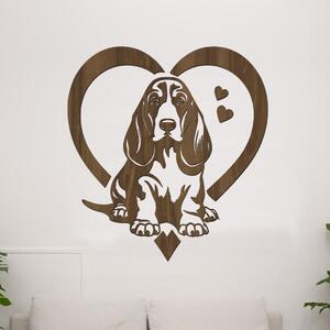 Dřevěná samolepka Basset Hound v srdci | Rozměry (cm): 37x40 | Zvolte barvu dekoru: Ořech