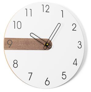 Tutumi, nástěnné skandidávské hodiny dřevěné hodiny 30cm MTZL20203, bílá-hnědá, ZEG-06937
