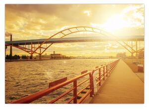 Obraz mostu se západem slunce (70x50 cm)