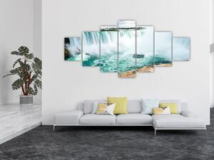 Obraz vodopádů s lodí (210x100 cm)