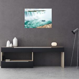 Obraz vodopádů s lodí (70x50 cm)