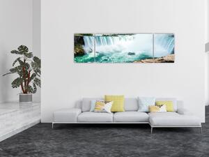 Obraz vodopádů s lodí (170x50 cm)