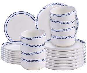 Sada 24 kusů nádobí AMCHUR Porcelán Bílá/Modrá