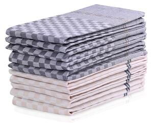 DecoKing Sada kuchyňských utěrek, Checkered béžová/šedá - 10 ks 50x70 cm