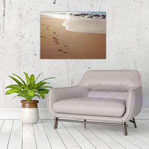 Obraz - stopy v písku a moře (70x50 cm)