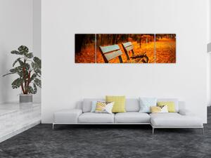 Obraz lavičky v podzimu (170x50 cm)