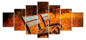 Obraz lavičky v podzimu (210x100 cm)