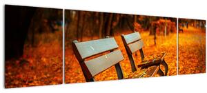 Obraz lavičky v podzimu (170x50 cm)