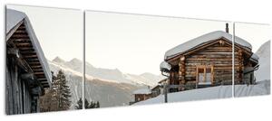 Obraz - horská chata ve sněhu (170x50 cm)