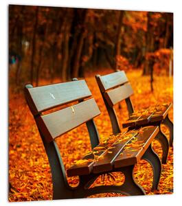 Obraz lavičky v podzimu (30x30 cm)