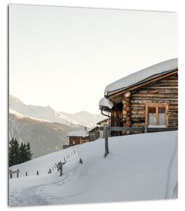 Obraz - horská chata ve sněhu (30x30 cm)