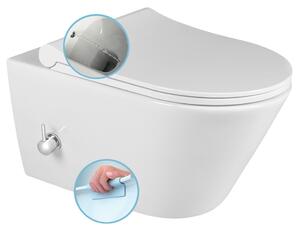 Sapho, AVVA PORTO závěsná WC mísa Rimless, integrovaná baterie a bidetová sprška 35,5x53 cm, bílá, 100315