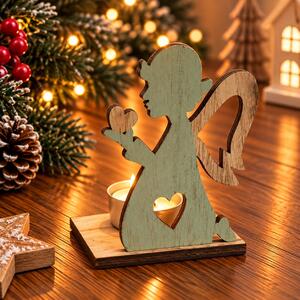 Dřevěný vánoční svícen andílek se srdcem mint 11,5 cm 9305017