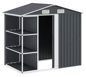 Zahradní domek s regálem antracitový 205 x 130 x 183 cm železo