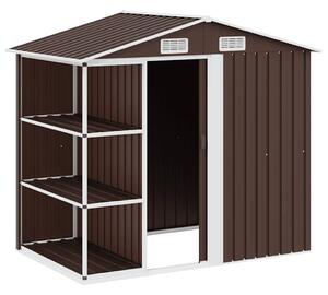 Zahradní domek s regálem hnědý 205 x 130 x 183 cm železo