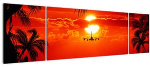 Obraz - západ slunce s letadlem (170x50 cm)