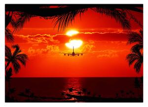 Obraz - západ slunce s letadlem (70x50 cm)