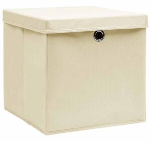 Úložné boxy s víky 10 ks krémové 32 x 32 x 32 cm textil