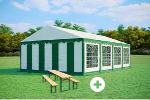 Párty stan 5x8m PREMIUM SET - stan + pivní sety barva Zeleno-bílá