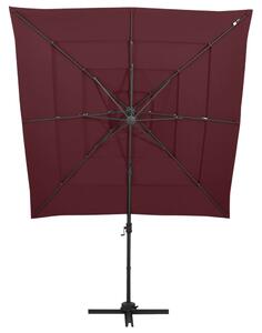 4stupňový zahradní slunečník s hliníkovou tyčí bordó 250x250 cm