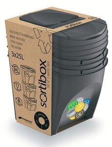 Prosperplast Sada 3 odpadkových košů SORTIBOX III antracit, objem 3x25L