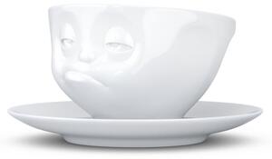 Bílý rozmrzelý porcelánový hrnek s podšálkem 58products