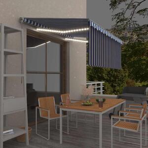 Ručně zatahovací markýza s roletou a LED 3,5 x 2,5 m modrobílá 3069401
