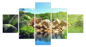 Obraz jezera v Seychelské džungli (125x70 cm)