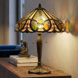 Clayre&Eef Stolní lampa 5299 Tiffany, dva tahové vypínače, Vícebarevná, Obývací pokoj / jídelna, Sklo, Tiffany