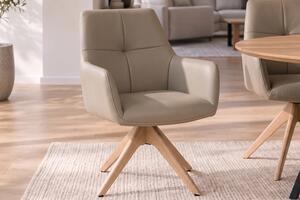 Designová otočná židle Devassy taupe kůže / dub