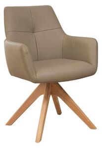 Designová otočná židle Devassy taupe kůže / dub