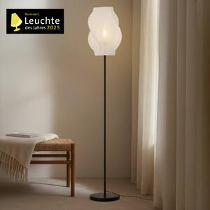 Lucande stojací lampa Tovina, textil, bílá, výška 165 cm, Bílá / opál, Obývací pokoj / jídelna, Textil / tkanina / hedvábí, Skandinávský