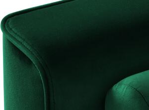 Lahvově zelená sametová rohová rozkládací pohovka MICADONI LEONA 225 cm se zlatou podnoží, levá
