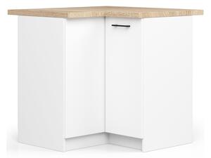 Rohová kuchyňská skříňka OLIVIA – 90cm | Bílá / Dub Sonoma