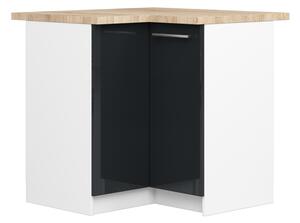 Rohová kuchyňská skříňka OLIVIA lesklá – 90cm | Bílá / Grafit / Dub Sonoma
