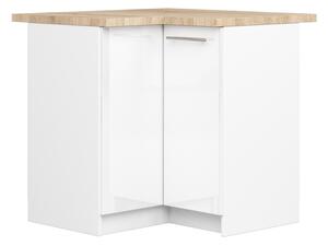 Rohová kuchyňská skříňka OLIVIA – 90cm | Bílá lesklá / Dub Sonoma