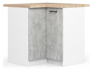 Rohová kuchyňská skříňka OLIVIA – 90cm | Bílá / Beton / Dub Sonoma