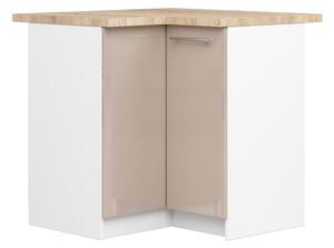 Rohová kuchyňská skříňka OLIVIA – 90cm | Bílá / Cappuccino lesklá / Dub Sonoma