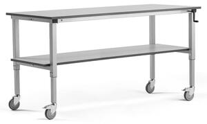 AJ Produkty Mobilní pracovní stůl MOTION, manuálně nastavitelná výška, 2000x800 mm, se spodní policí, 150 kg, še