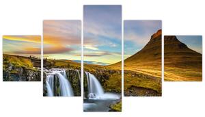 Obraz hory a vodopádů na Islandu (125x70 cm)