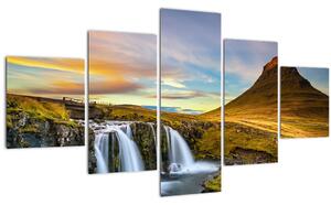 Obraz hory a vodopádů na Islandu (125x70 cm)