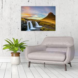 Obraz hory a vodopádů na Islandu (70x50 cm)