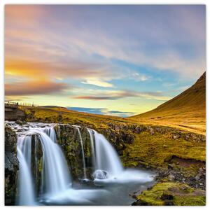 Obraz hory a vodopádů na Islandu (30x30 cm)