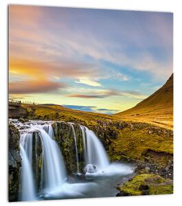 Obraz hory a vodopádů na Islandu (30x30 cm)