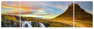 Obraz hory a vodopádů na Islandu (170x50 cm)