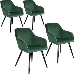 Tectake 404027 4 židle marilyn v sametovém vzhledu černá - tmavě zelená/černá